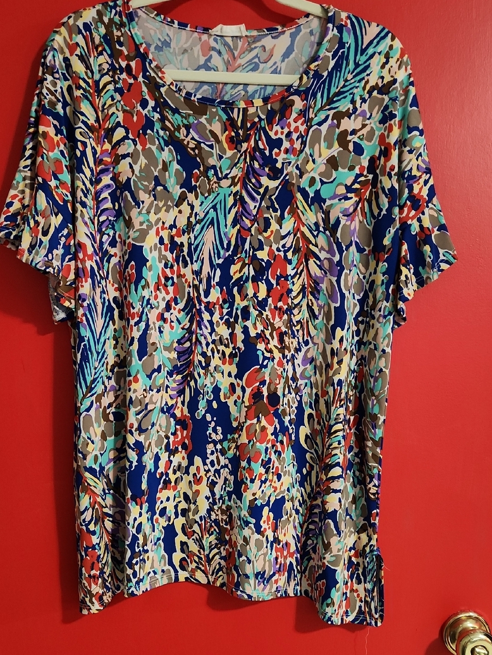 1X Womens Multicolor Printed Ruffle Sleeve Top